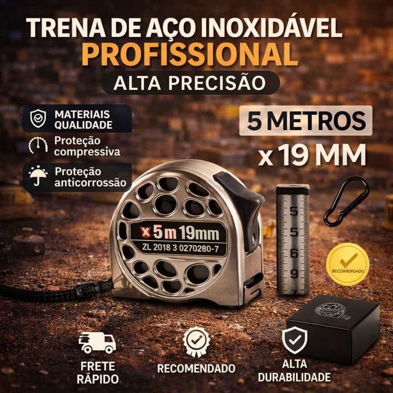 Trena de Medição 5mx19mm Profissional Aço Inox Retrátil Fita Métrica Construção Ferramentas Precisão
