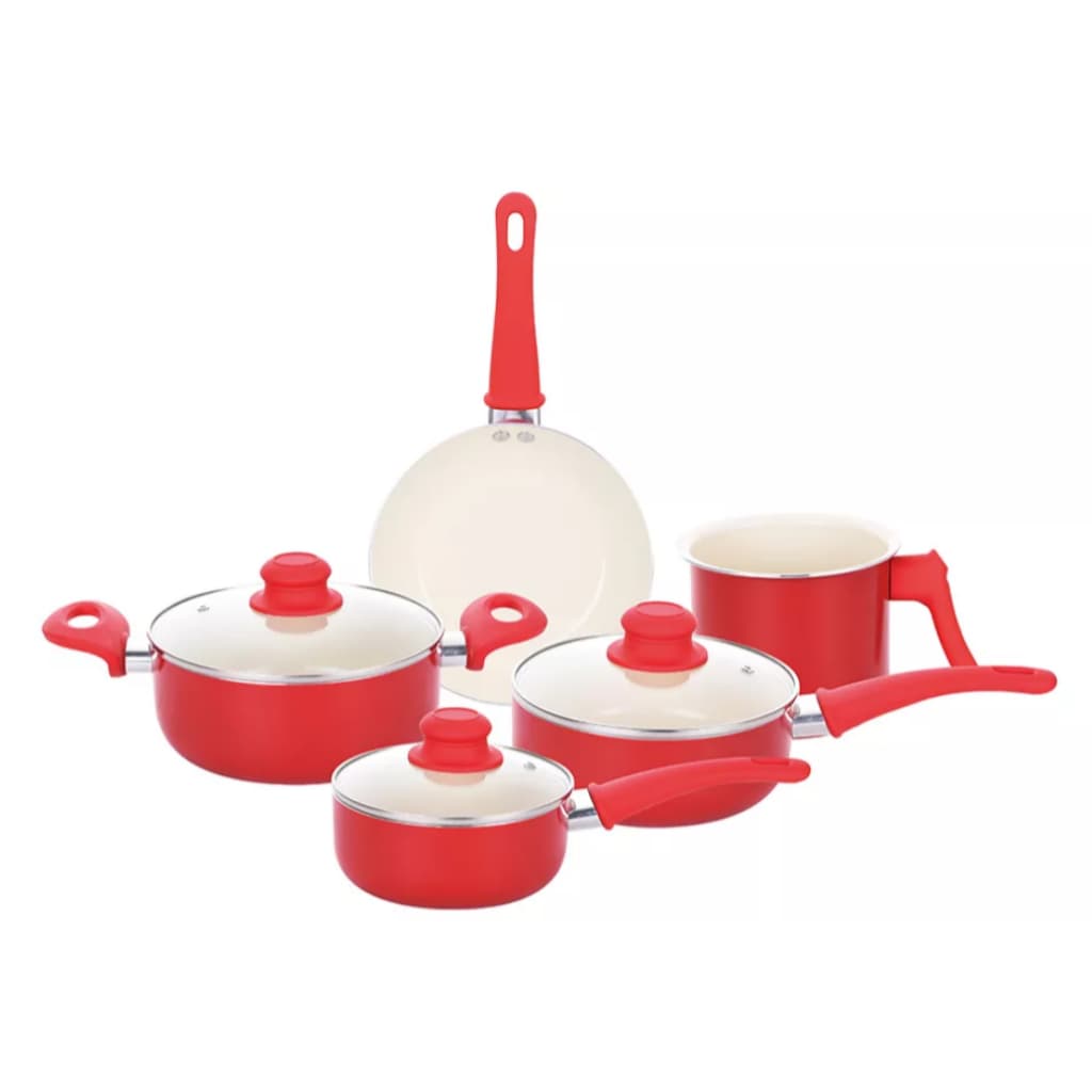 Jogo De Panelas Cerâmica Class Home 5 Peças Antiaderente Vermelho e Branco