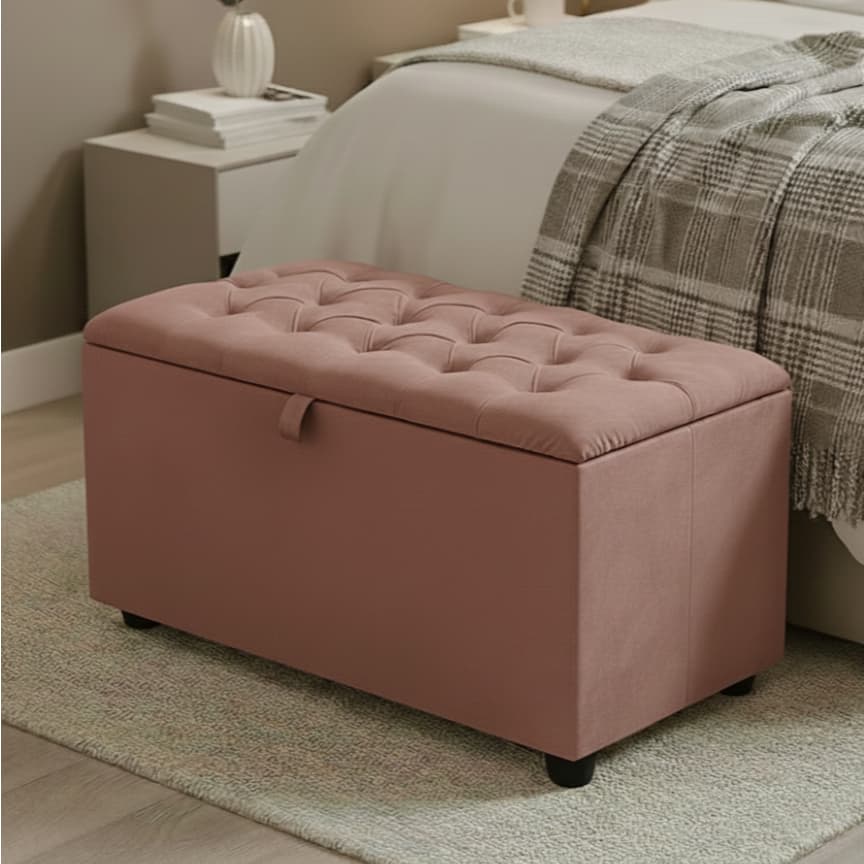 Baú Recamier Divã Sara Capitonê 80cm Tecido Suede Macio Estrutura Madeira Para Cama Solteiro Quarto - AV