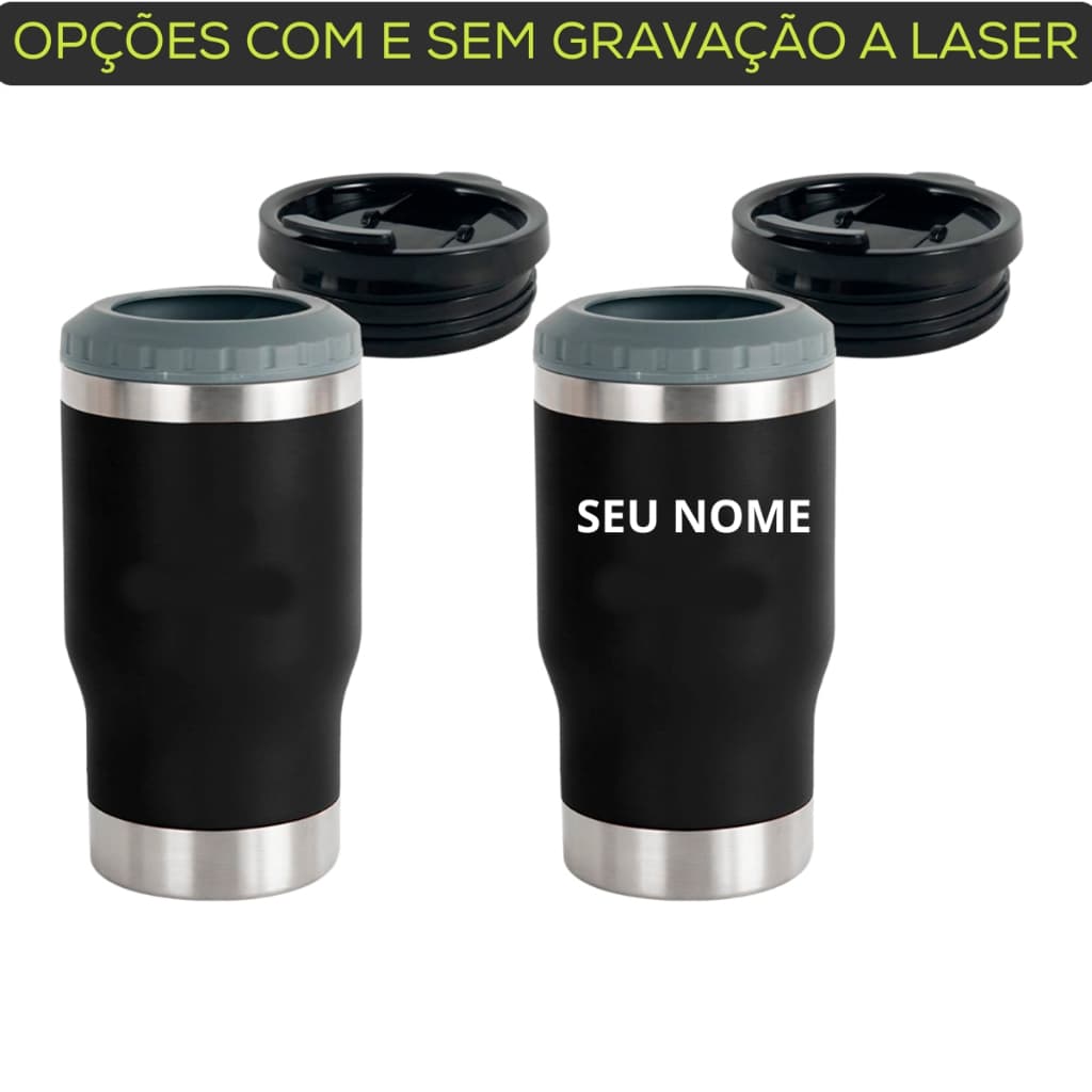 Porta Latas E Long Neck Térmico Chacal 420ml 4 Em 1 Preto Personalizado/Liso