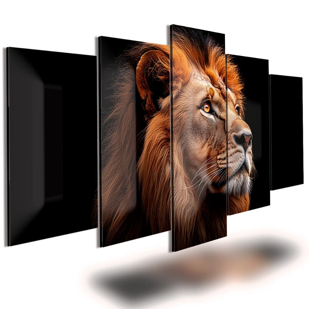 Quadro decorativo sala quarto 5 peças Leão De Perfil Lindo Fé