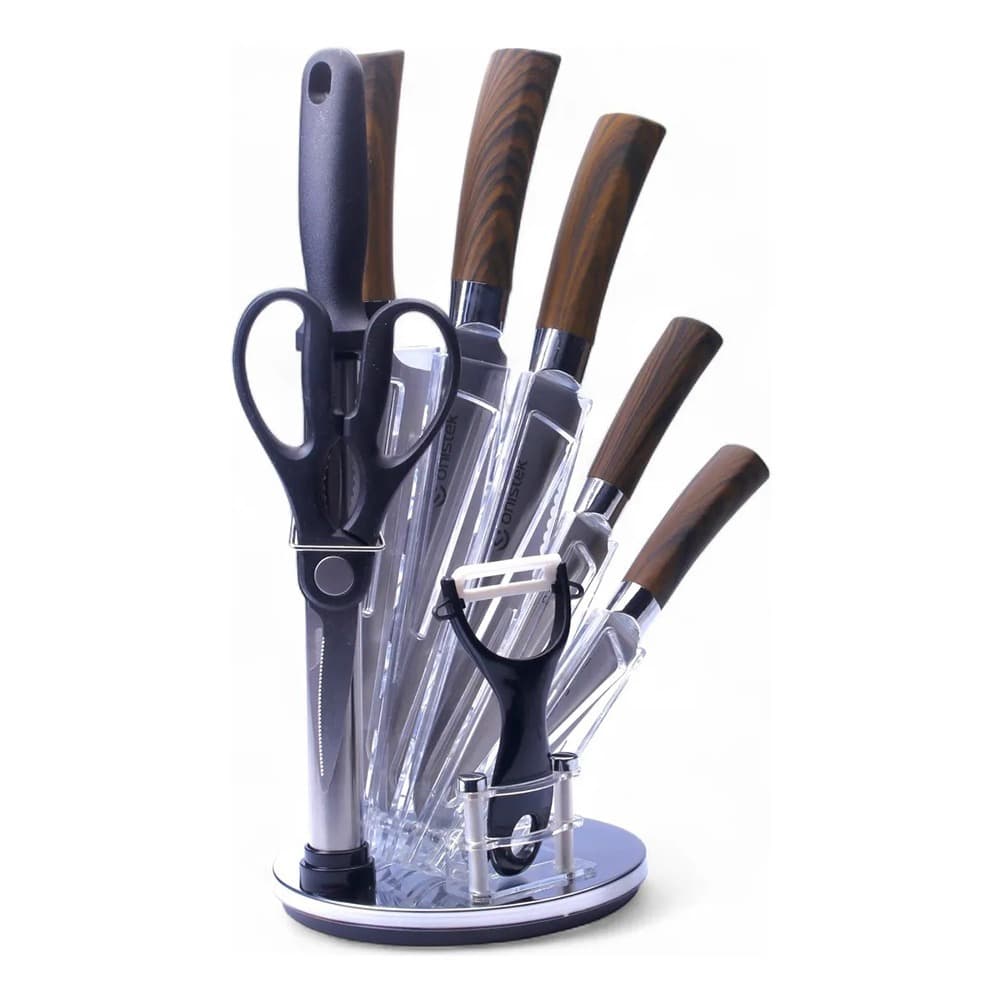 Kit Jogo 8 Facas Aço Inox Chef Geral Descascador Tesoura