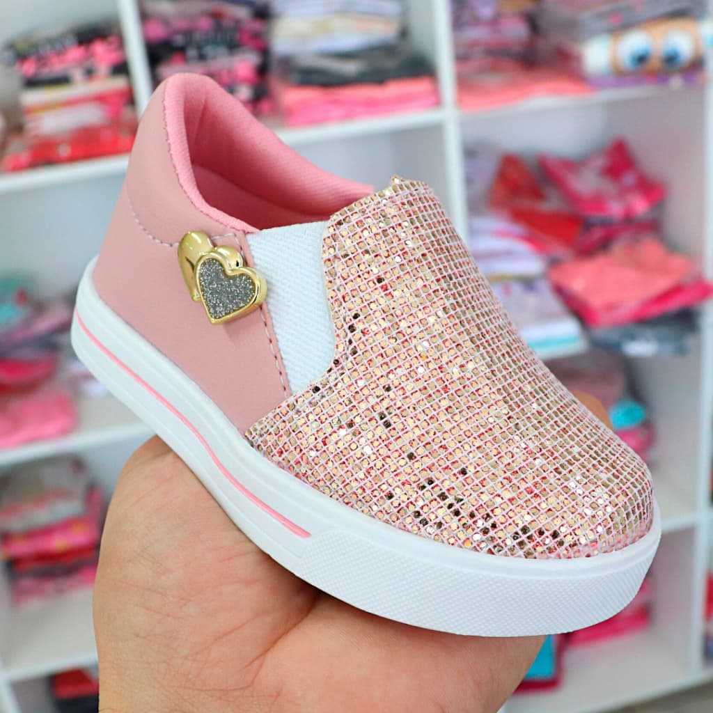Tênis Slip Infantil meninas Coração Calce Fácil