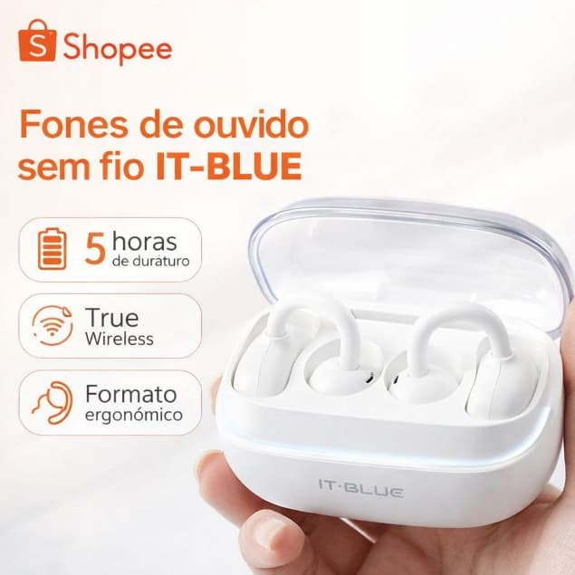 Fone Bluetooth Sem Fio IT-BLUE Estilo Brinco | Confortável, Discreto, 5h de Uso