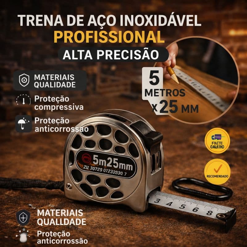 Trena de Medição 5mx25mm Profissional Aço Inox Retrátil Fita Métrica Construção Ferramentas Precisão