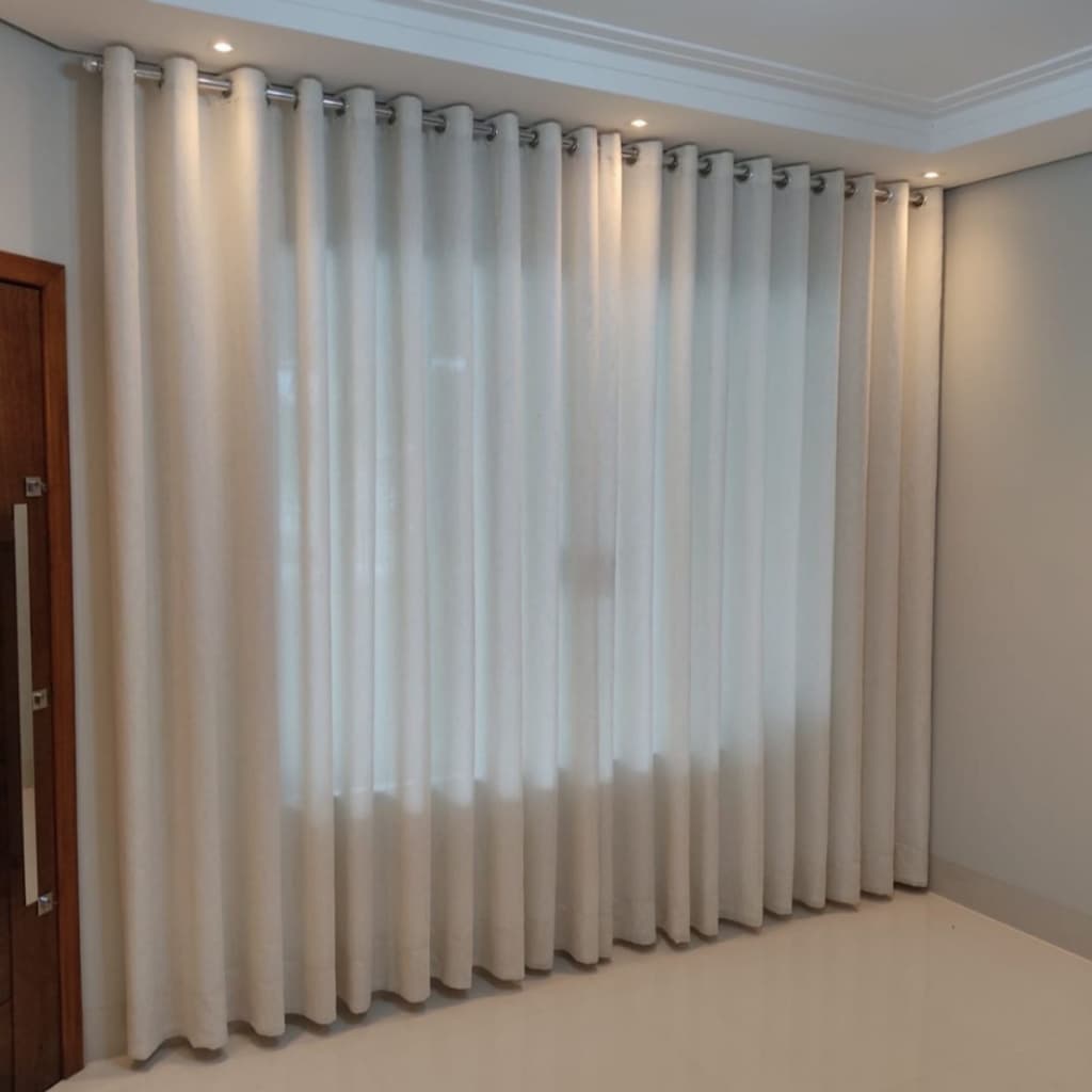Cortina Voil Flame Gaze de Linho 8,00 x 2,70 sem Forro Casa Sala Quarto