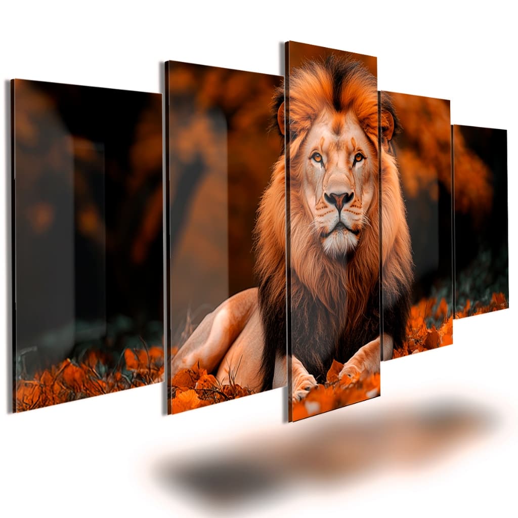 Quadro decorativo 5 peças sala quarto leão de judá fé rei