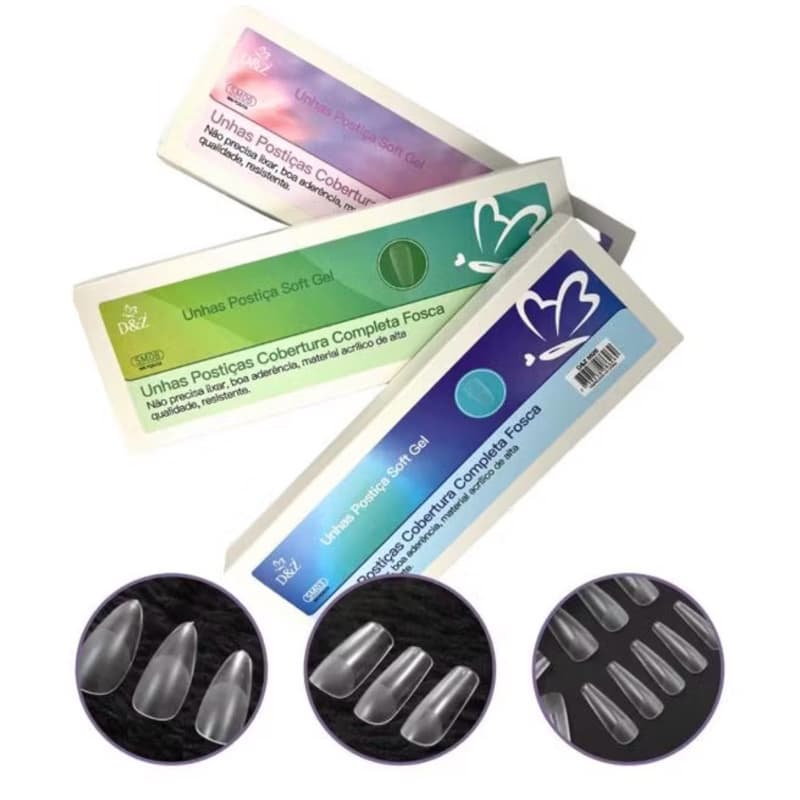 Unhas postiças Soft Gel D&Z com 300 unidades Bailaria Almond e Quadrada