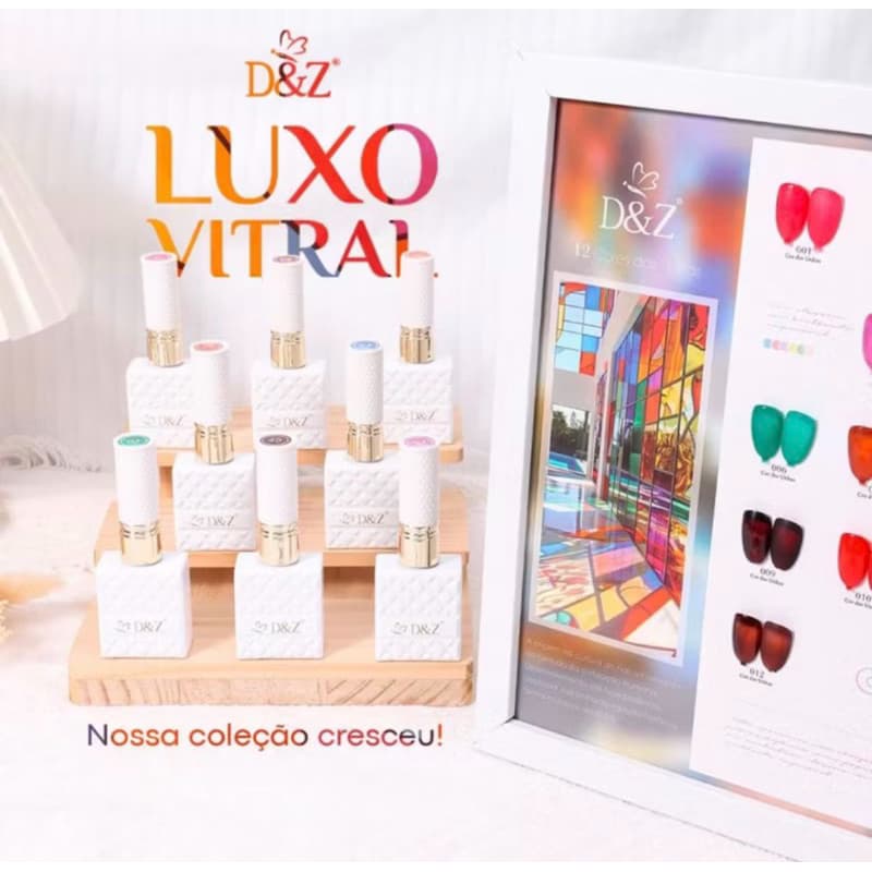 Kit Esmaltes em Gel 12 Cores D&Z Coleção Premium Alta Pigmentação Manicure Nail Designer