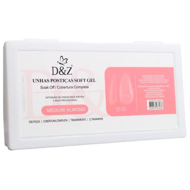 Postiça Soft Gel para Unha - Almond Médio - 500 und - D&Z