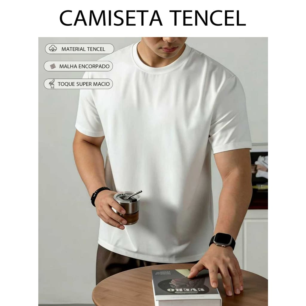Camiseta Tencel Masculino Unissex Basica Tecido Super Macio Bem Confortavel Malha Encorpado Não se deformará após a lava