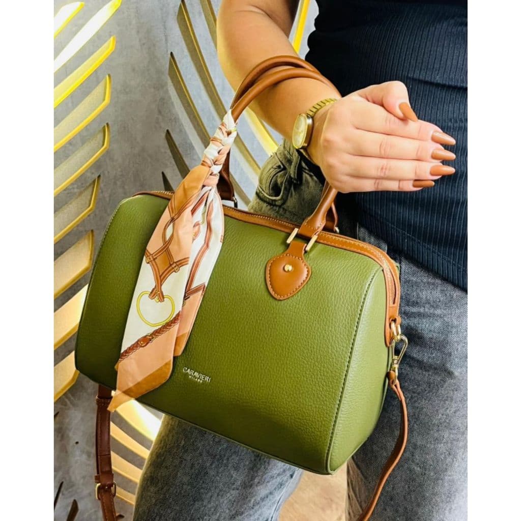 Bolsa Acessorio Feminino Caravieri Milano Alças de Ombro e Transversal Lenço Estampado Luxuoso