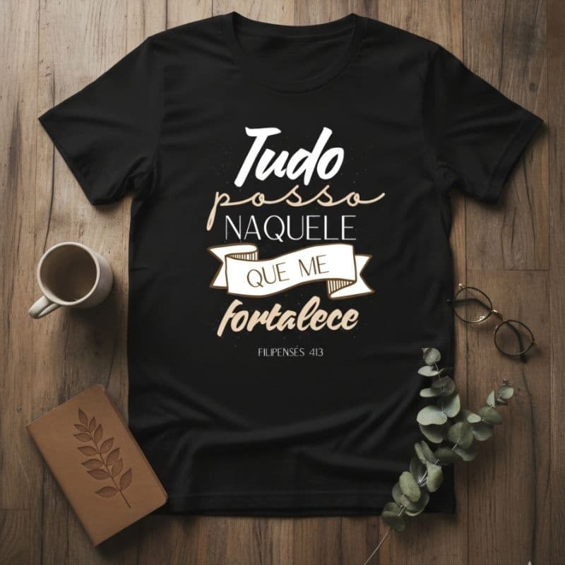 Camiseta Frase Inspiradora Tudo Posso Estampa Moderna 100% Algodão