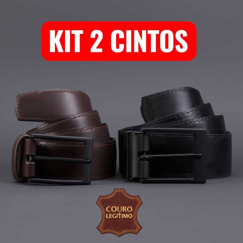Kit 2 Cintos Masculino de Couro Legítimo Ajustável Fivela Preta Social Casual Qualidade Premium Luxo