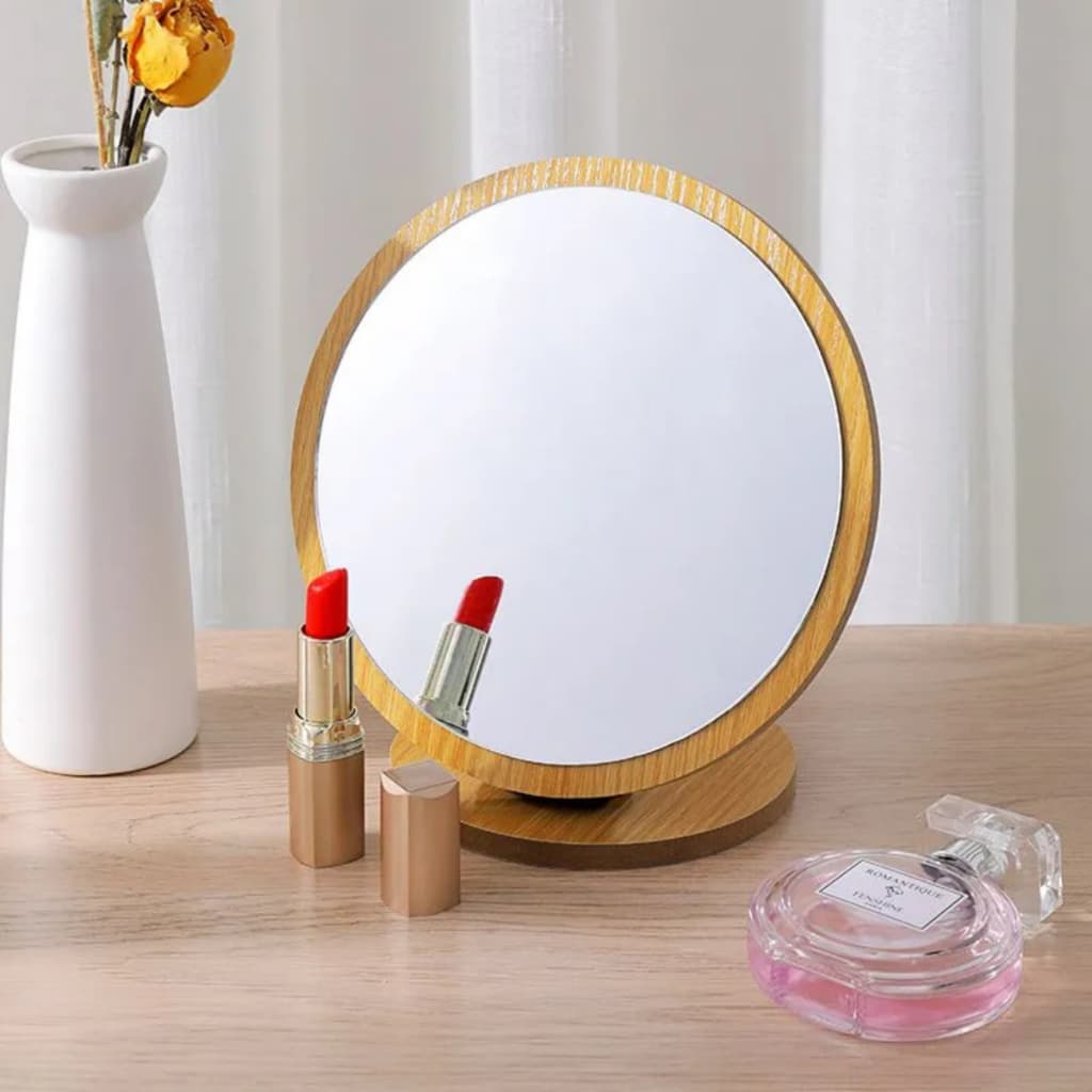 Espelho de Maquiagem Mesa Escritório Decoração Bambu Portátil