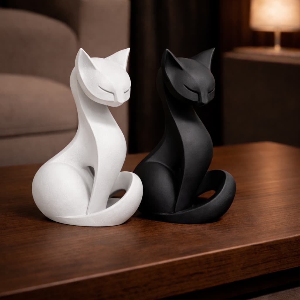 Gato, Escultura Minimalista de Gato, Felinos, Decoração Elegante e Moderna para Salas, Escritórios e Presentes Especiais