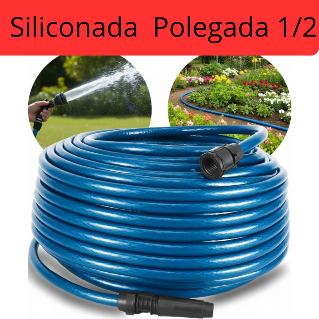 Mangueira Jardim Reforçada 1/2 PolegadaFlexível Siliconada Azul | 7 a 50 Metros | Com Conectores Brinde | Envio Hoje