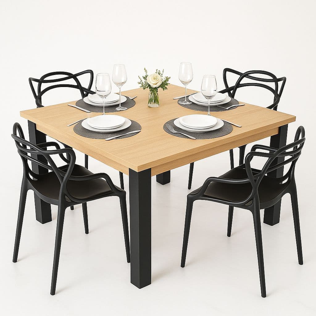 Mesa de Jantar Elegante para Sala e Cozinha com 4 Cadeiras