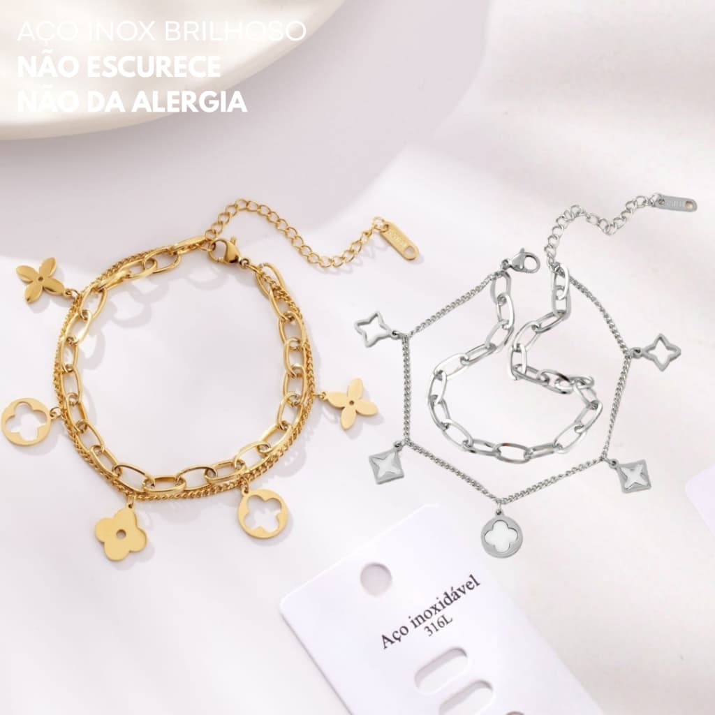 Pulseira Aço Inox Berloques Prateada Estilo Feminina Pulseira Berloques Prateada Estilo Feminina Presente