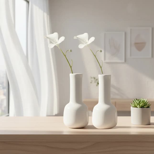 2 Vaso Solitario Flor Branco Decorativo De Porcelana