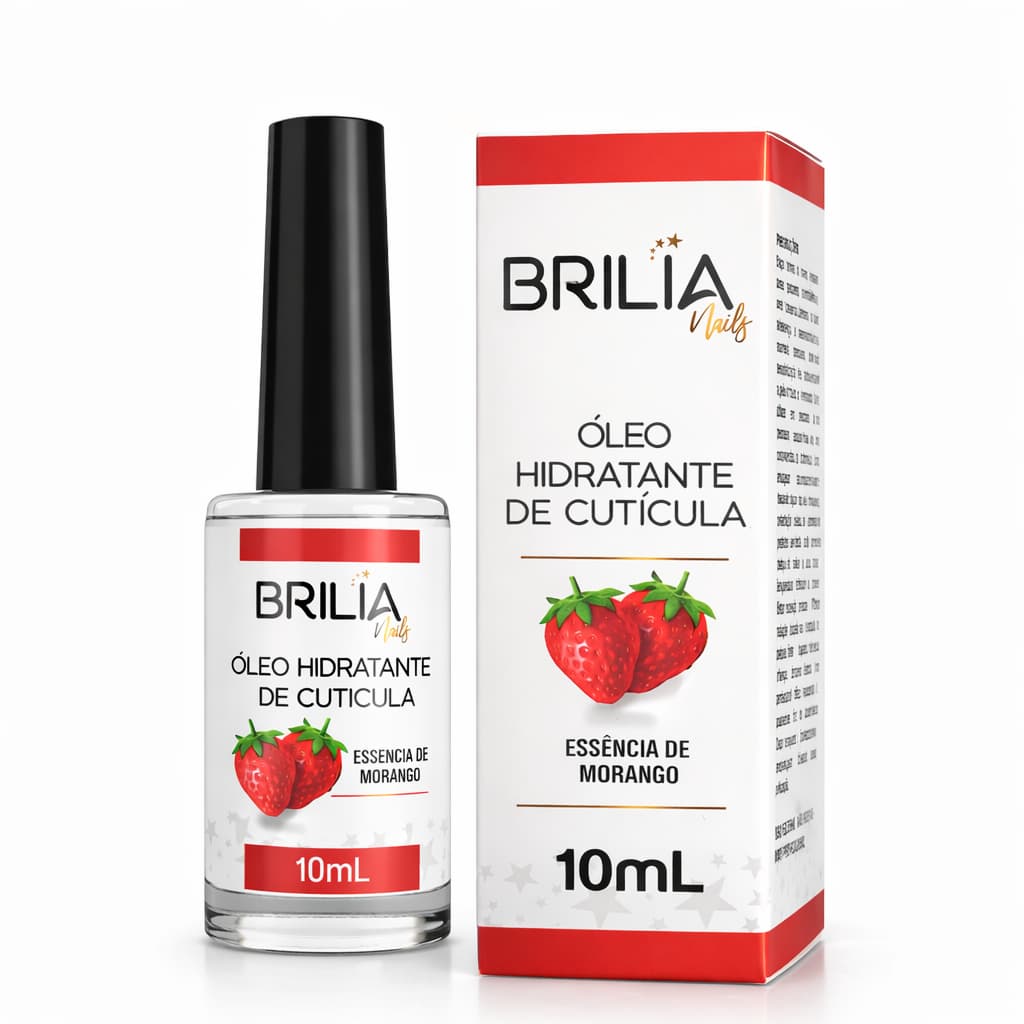 Óleo Hidratante de Cutículas Morango Brilia Nails 10ml para Manicure, Unhas e Nail Designer