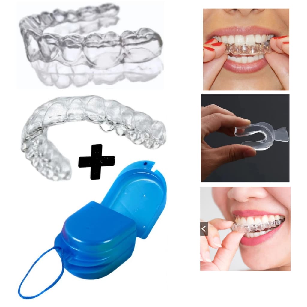 Kit Placas De Brux Moldáveis Silicone Termomoldável Superior E Inferior + Estojo Protetor Dental