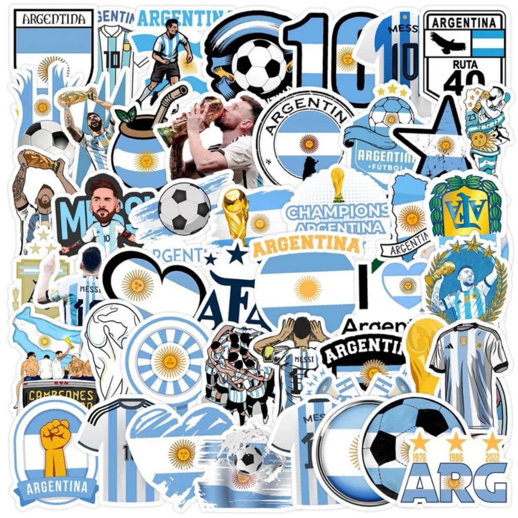 50 Stickers Seleção Argentina Messi Copa do Mundo Futebol Decoração