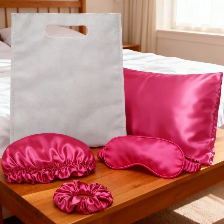 KIT FESTA DO PIJAMA = 1 MÁSCARA DE DORMIR + 1 SCRUNCHIE / XUXINHA + TOUCA CHARMOSINHA + FRONHA 50X70 + BOLSA DE TNT