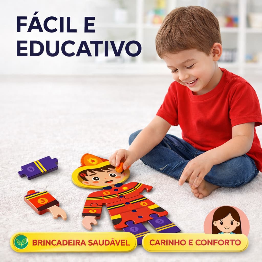 Quebra-Cabeça Profissões Infantil Educativo Montessori Inclusivo Autismo Madeira Pedagógico