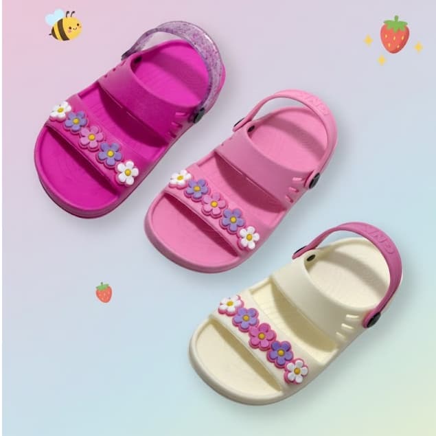 Papete Menina Infantil Delicado Flor Verão Sandália Leve Fofa Confortavel Rosa Branco