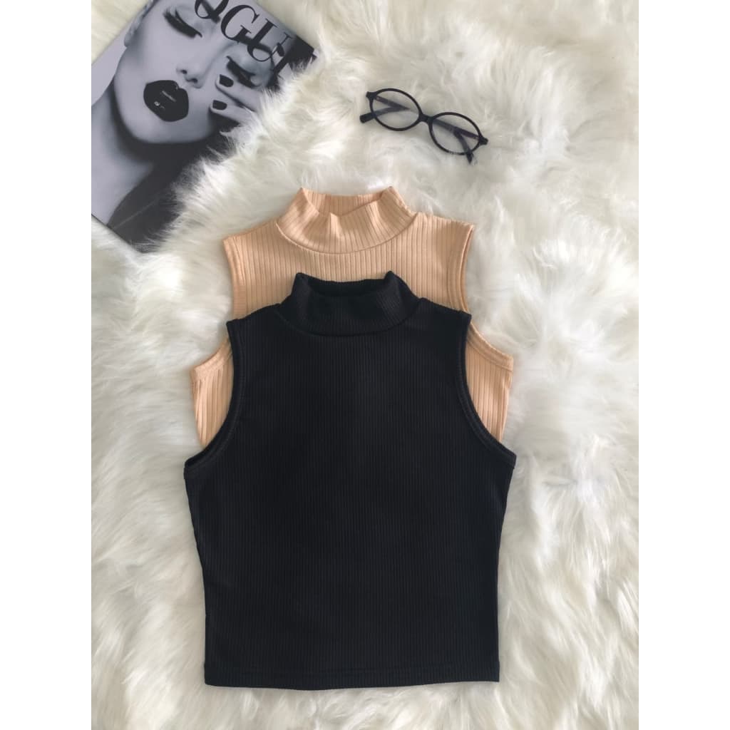 Kit 2 Cropped Top Gola Alta Blusinha Regata Canelado Sem Manga Croped