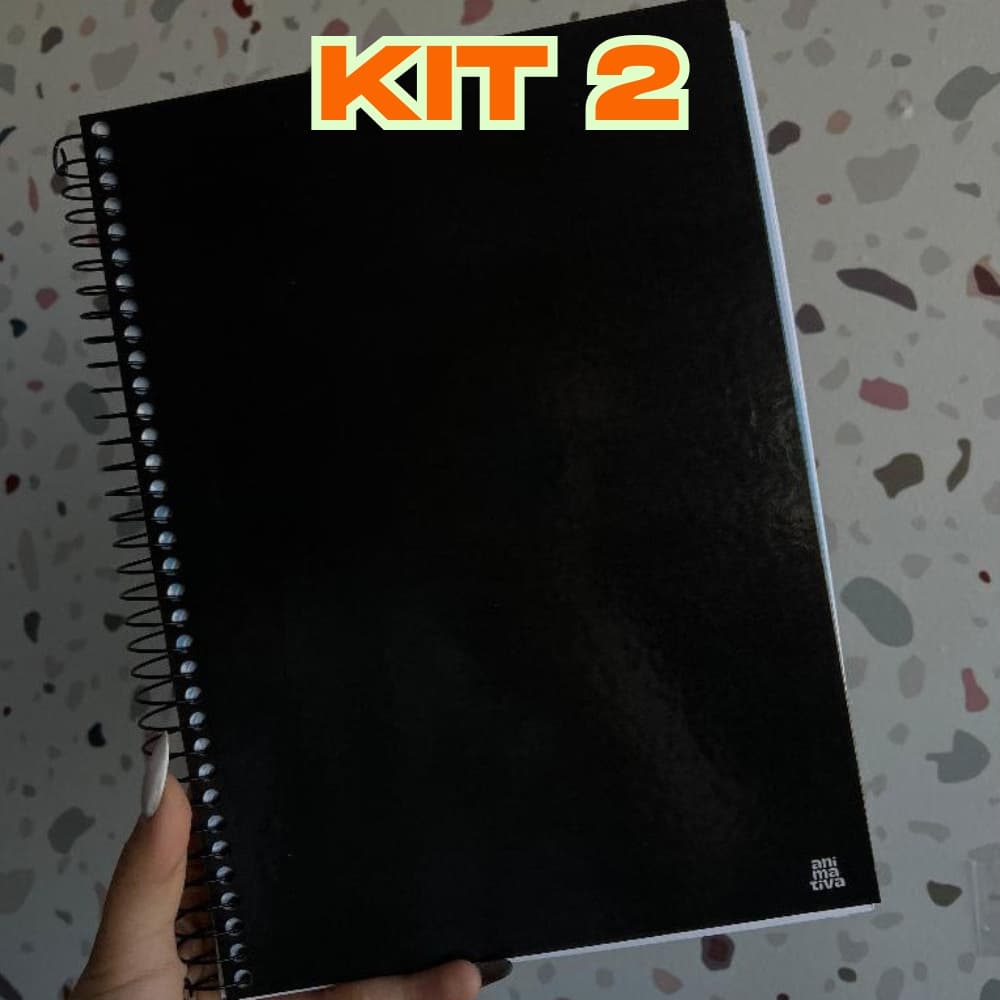 Kit 2 Caderno 1 10 15 20 Matérias Escolar Universitário Preto Liso Capa Dura Espira