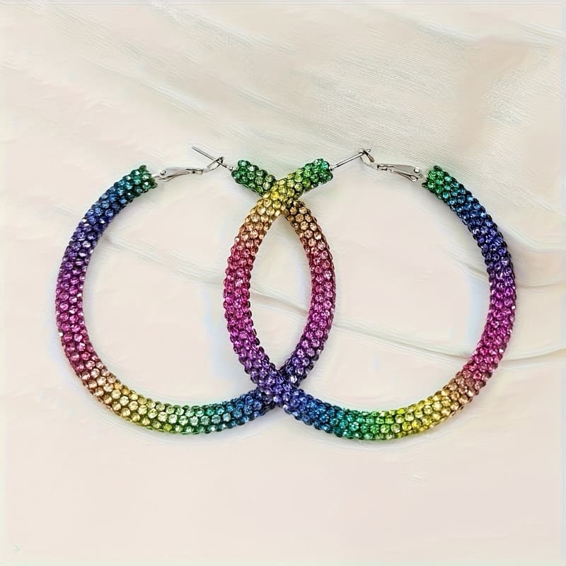 Brinco Argola Rainbow com Strass Brilhante Carnaval Festa Bloco Luxo