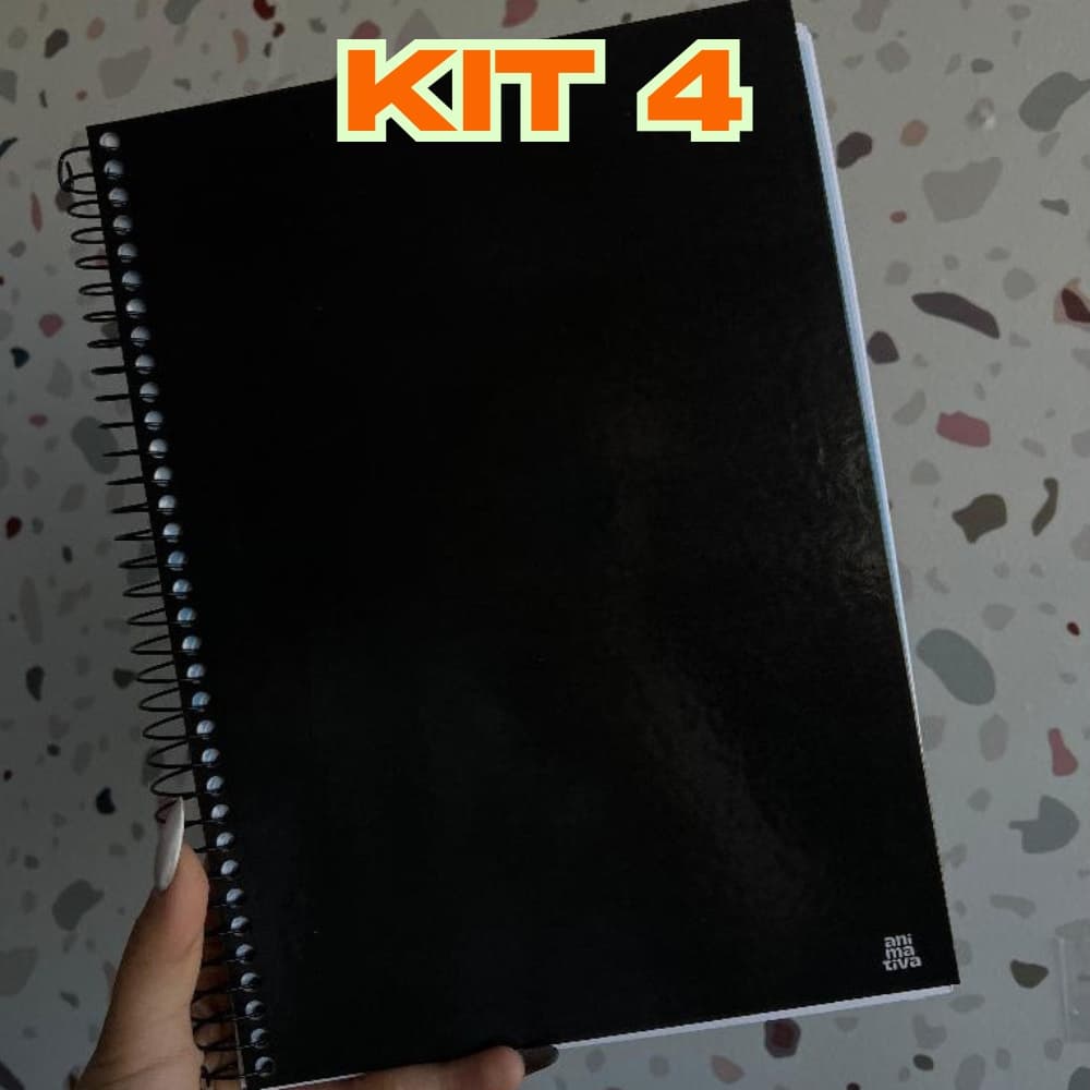Kit 4 Caderno 10 15 20 Matérias Escolar Universitário Preto Liso Capa Dura Espira
