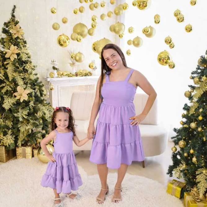 Kit Vestido Mãe e Filha Tres Maria Varias Cores Vestido Rodado De Alças Varias Cores e Tamanhos