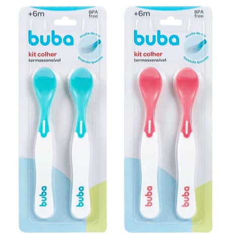 Colher Termossensível para Bebê Buba Alimentação Infantil Kit com 2 Unidades