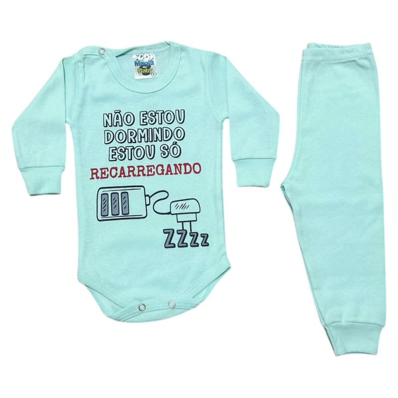 Kit Conjunto 2 Peças Bebê Body Estampado e Calça Outono Inverno Menino e Menina