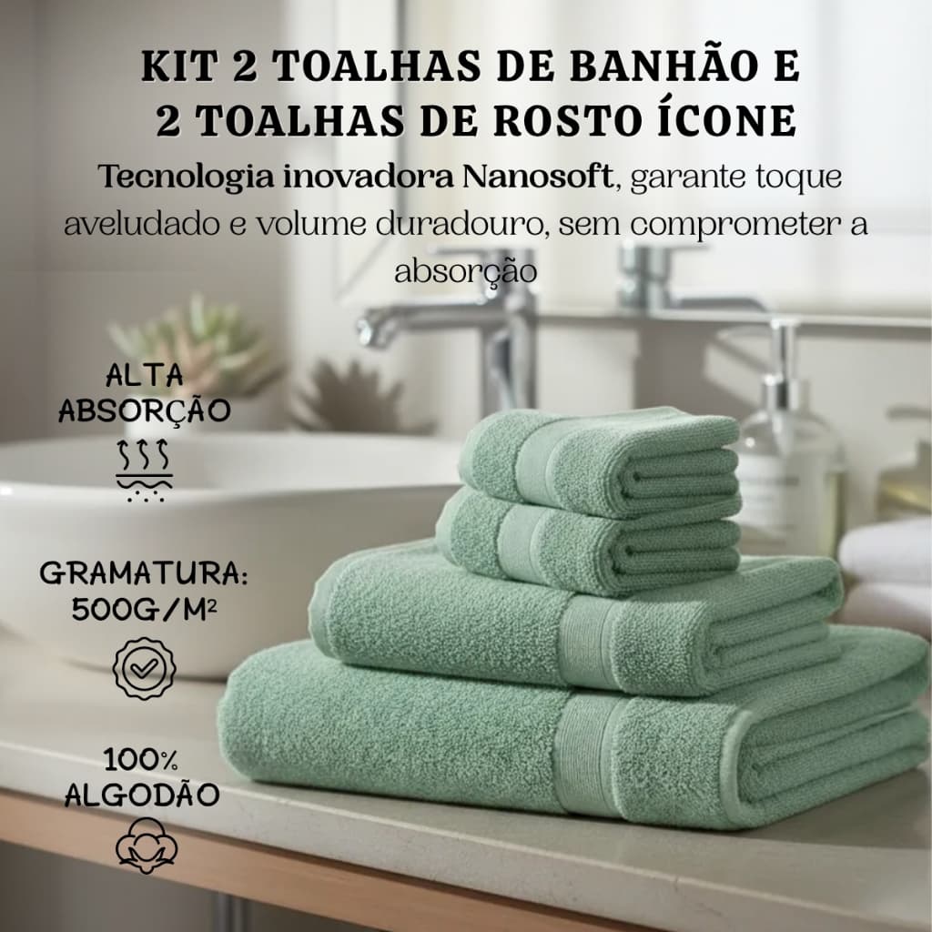 Jogo de Toalhas Camesa Ícone Nanosoft Algodão Fio Penteado 4 Peças