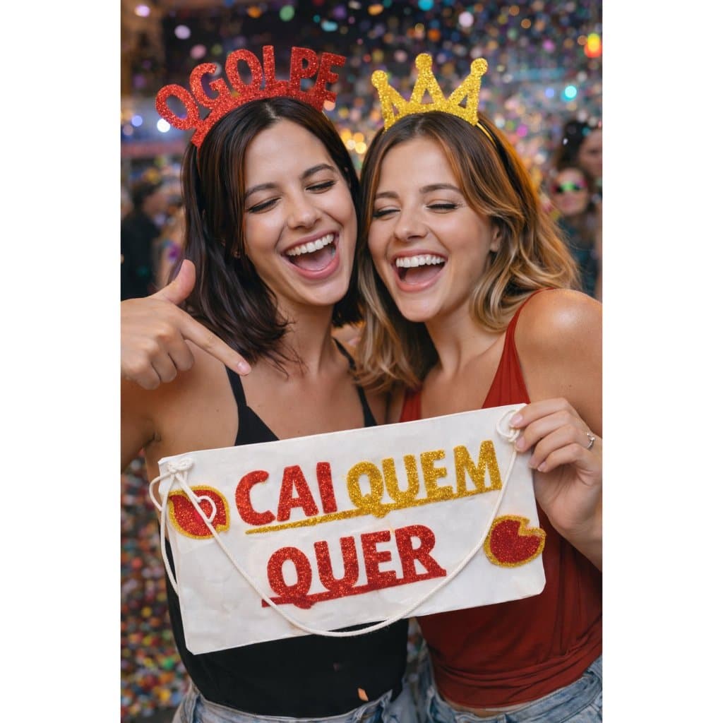 2 Tiaras + Placa: O Golpe - Cai quem Quer/Plaquinha Carnaval 2026/acessório feminino com arquinho/abadá bloquinho de rua