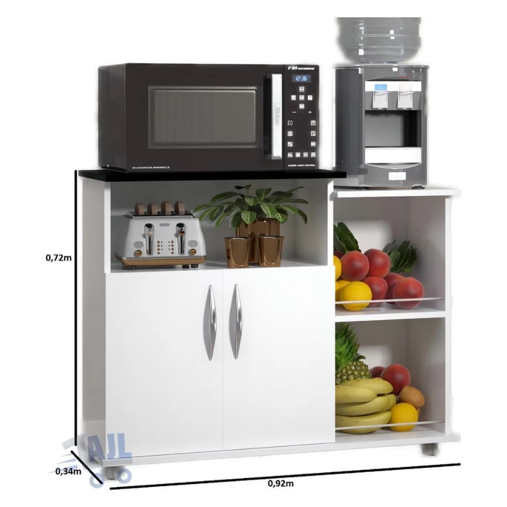 Armário Para Bebedouro E Microondas Multiuso Chão Cozinha Cor Branco C/ Preto