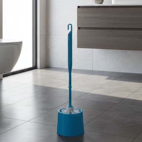 Escova Sanitária Para Banheiro Vaso Sanitário Plástico com Suporte 34cm Azul