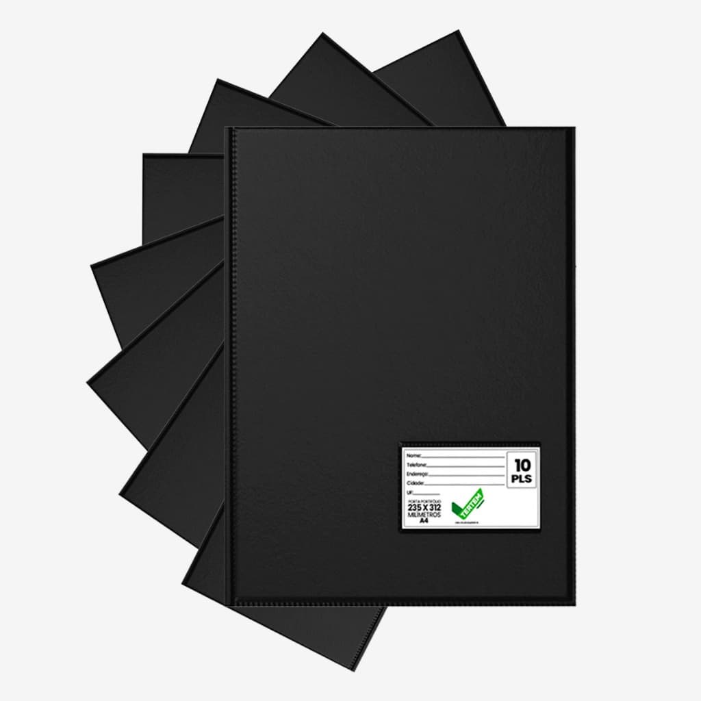 Kit com 10 Pastas Catálogo A4 | Organizadora com 10 Plásticos | Divisórias | Escritório e Escola