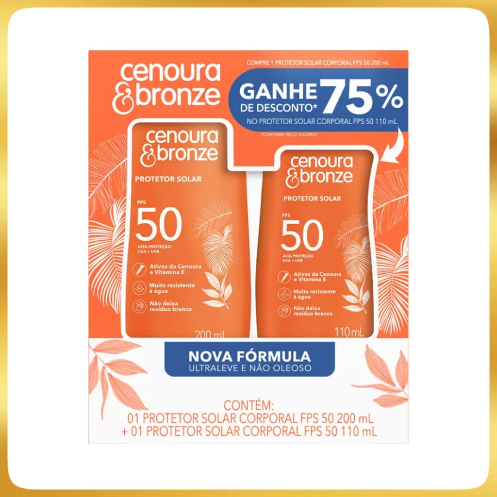 Kit 2 Cenoura & Bronze Protetor Solar 200ml+ Protetor Solar 110ML - FPS 50