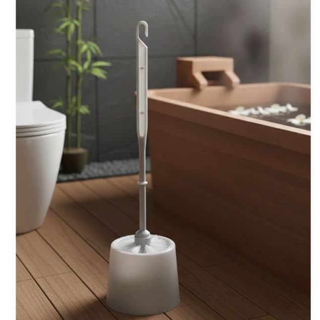 Escova Sanitária Para Banheiro Vaso Sanitário Plástico com Suporte 34cm Branco