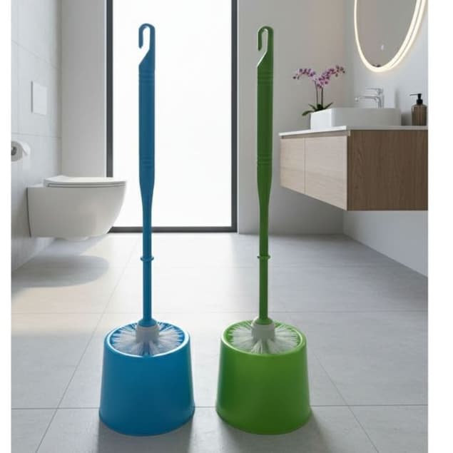Escova Sanitária Para Banheiro Vaso Sanitário Plástico com Suporte 34cm verde azul