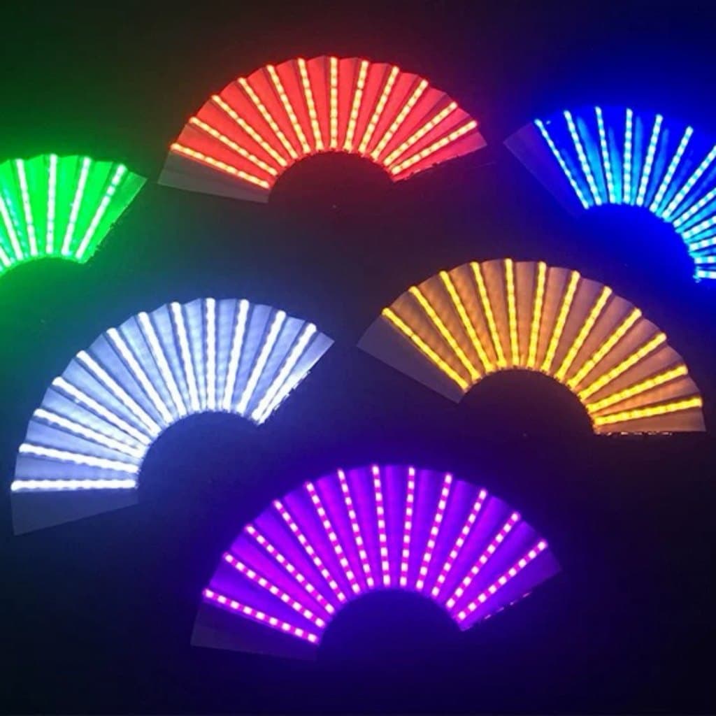 Leque com luzes LED leque dobrável para festas adereço para criar um ambiente festivo de carnaval