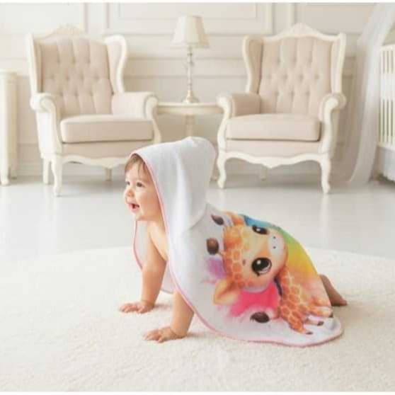 Toalha com Capuz Bebê Infantil Estampada Dupla Camada Forrada Tecido Fralda 100% Algodão 70 x 80 cm