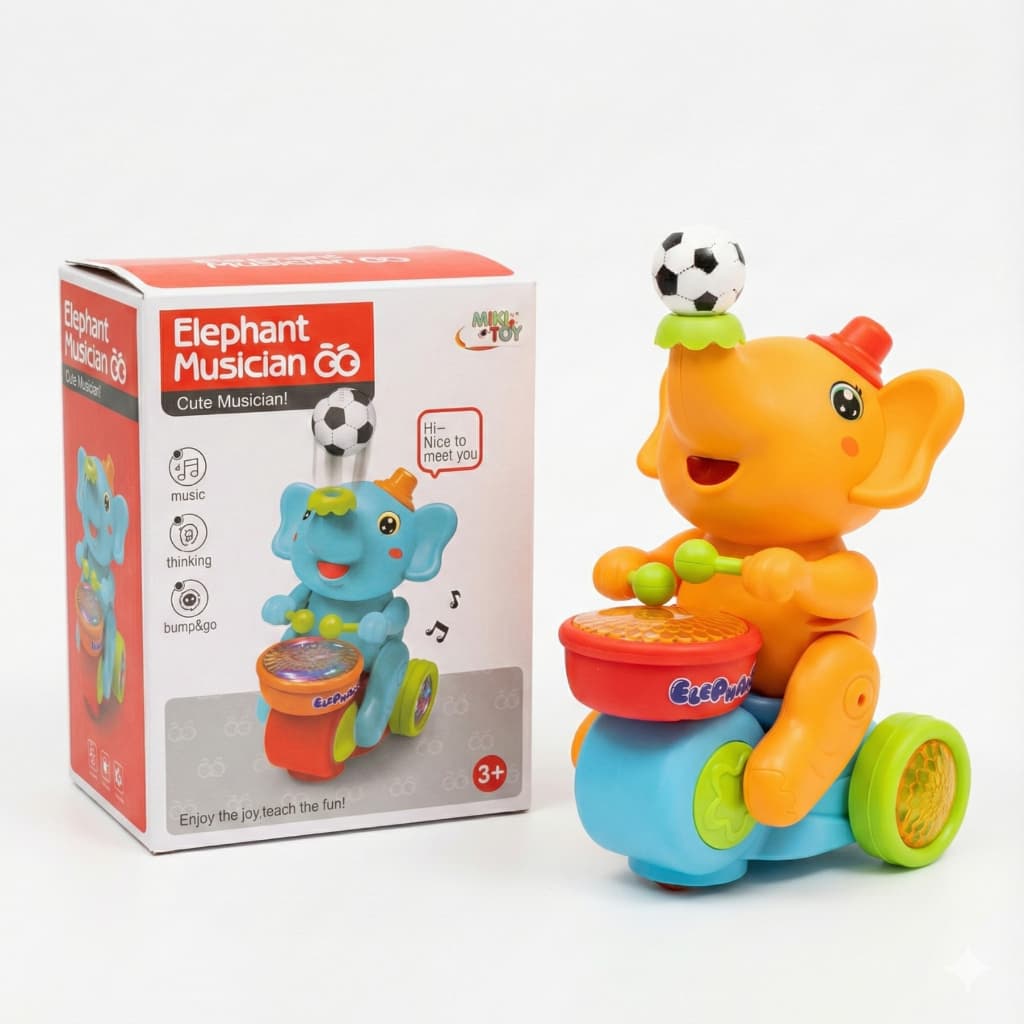 Brinquedo Elefante Musical Sopra Bolinha Bate e Volta Com Luz LED e Som Interativo Infantil