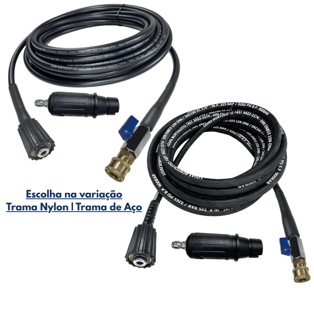 Bico Curto c/ Mangueira Alta Pressão Engate Rápido e Registro p/ Lavadora 127V Karcher HD585 Wap5100