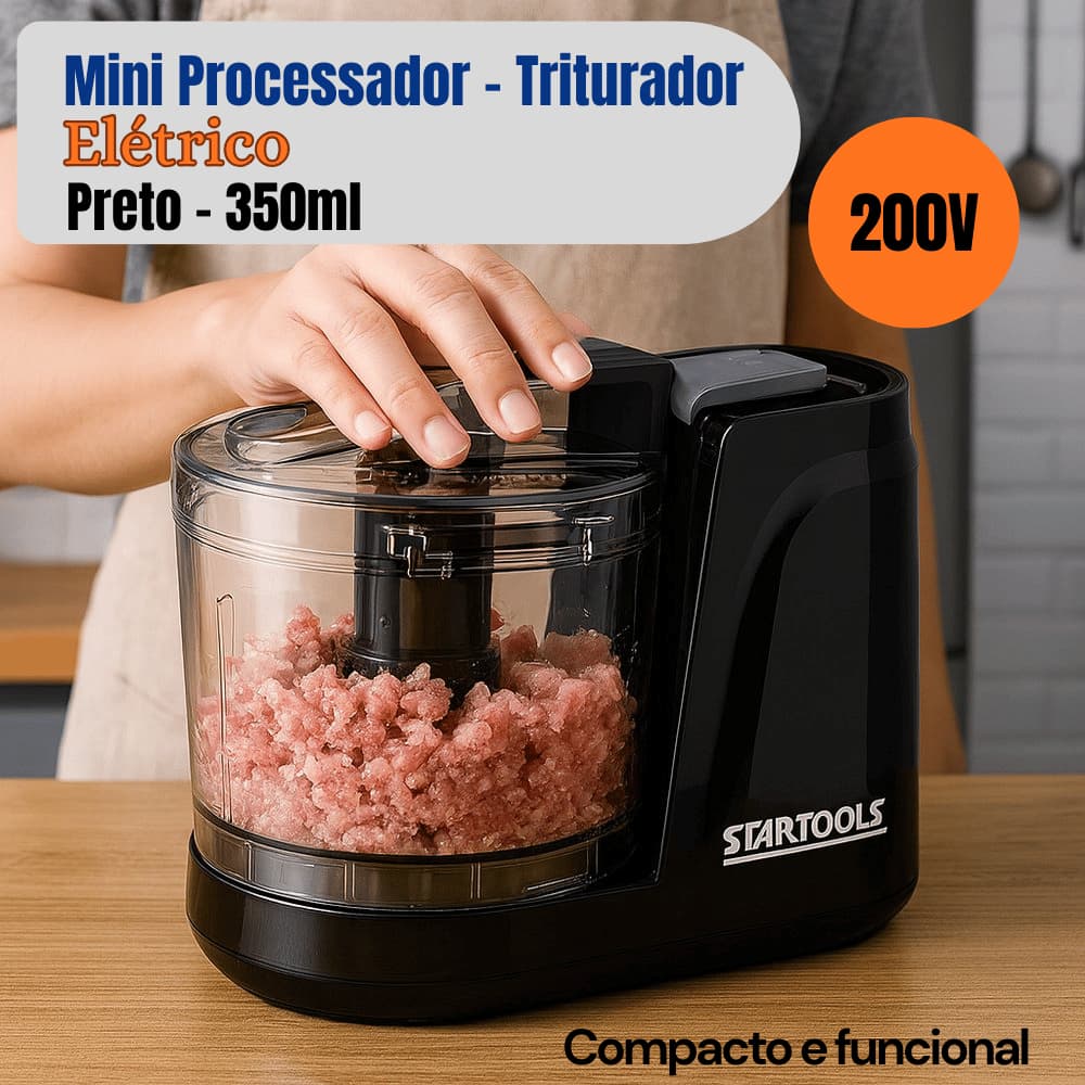 Mini Processador Triturador  Alimento Elétrico 220V 350ml Preto Alho Cebola Processa Carne Vegetais